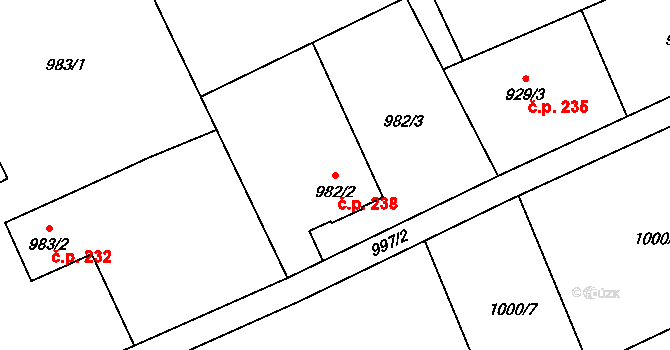 Ráj 238, Karviná na parcele st. 982/2 v KÚ Ráj, Katastrální mapa