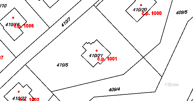 Ráj 1001, Karviná na parcele st. 410/21 v KÚ Ráj, Katastrální mapa