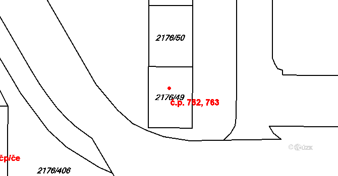 Skvrňany 762,763, Plzeň na parcele st. 2176/50 v KÚ Skvrňany, Katastrální mapa