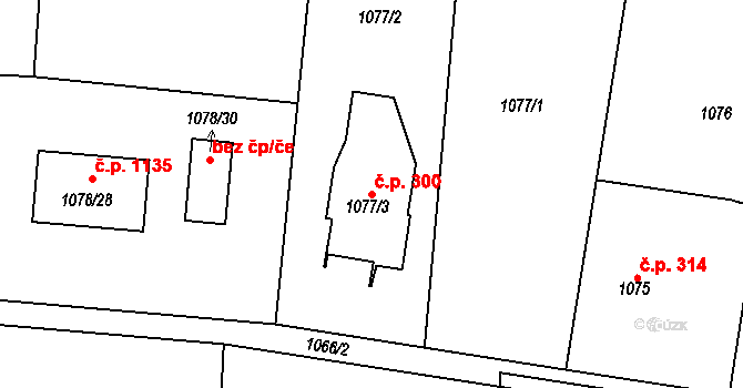 Bludovice 300, Havířov na parcele st. 1077/3 v KÚ Bludovice, Katastrální mapa