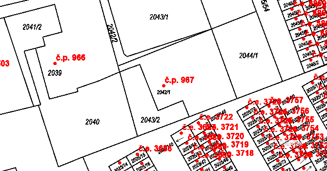 Prostřední Suchá 967, Havířov na parcele st. 2042/1 v KÚ Prostřední Suchá, Katastrální mapa