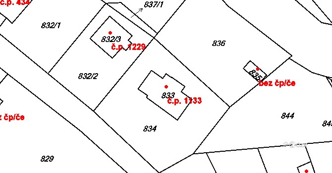 Liberec XIV-Ruprechtice 1133, Liberec na parcele st. 833 v KÚ Ruprechtice, Katastrální mapa