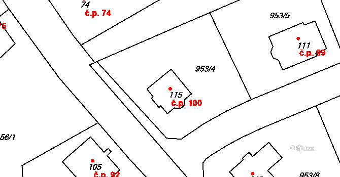 Chlístov 100 na parcele st. 115 v KÚ Chlístov u Rokytnice nad Rokytnou, Katastrální mapa