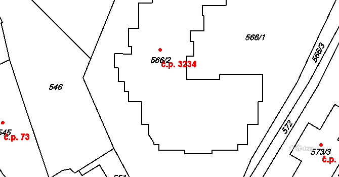 Záběhlice 3234, Praha na parcele st. 566/2 v KÚ Záběhlice, Katastrální mapa