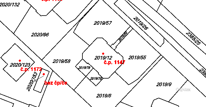 Holice 1147 na parcele st. 2019/12 v KÚ Holice v Čechách, Katastrální mapa