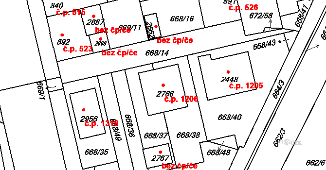 Vodňany II 1206, Vodňany na parcele st. 2766 v KÚ Vodňany, Katastrální mapa