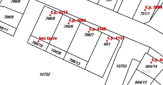 Hodonín 4146 na parcele st. 796/7 v KÚ Hodonín, Katastrální mapa