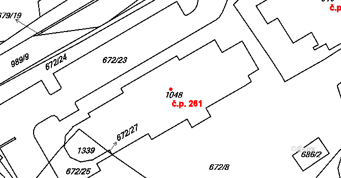 Háje 261, Cheb na parcele st. 1048 v KÚ Háje u Chebu, Katastrální mapa