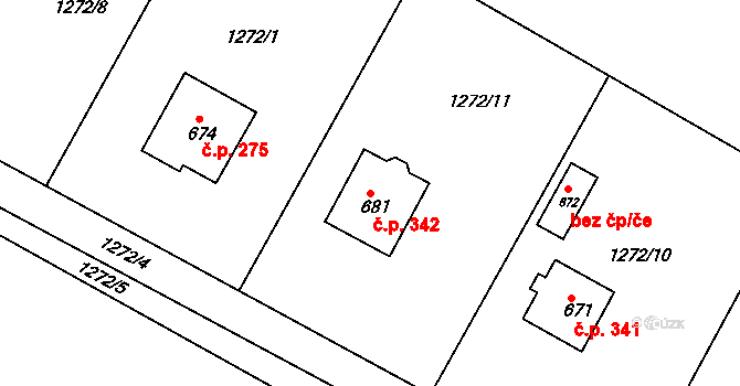 Rumburk 3-Dolní Křečany 342, Rumburk na parcele st. 681 v KÚ Dolní Křečany, Katastrální mapa