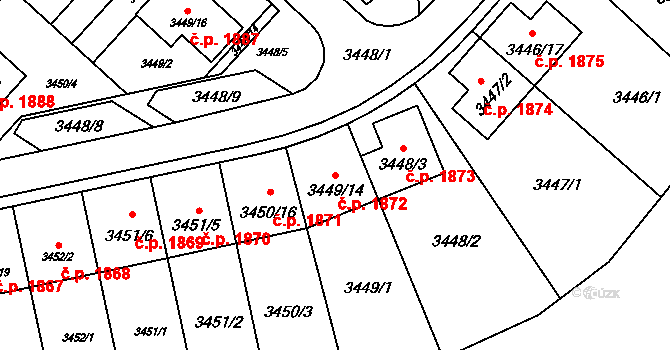 Kuřim 1872 na parcele st. 3449/14 v KÚ Kuřim, Katastrální mapa