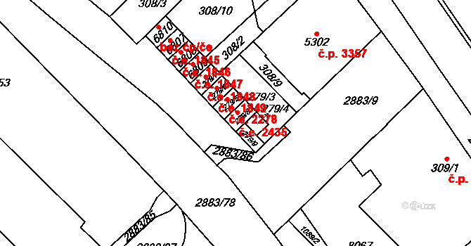 Hodonín 2435 na parcele st. 279/8 v KÚ Hodonín, Katastrální mapa