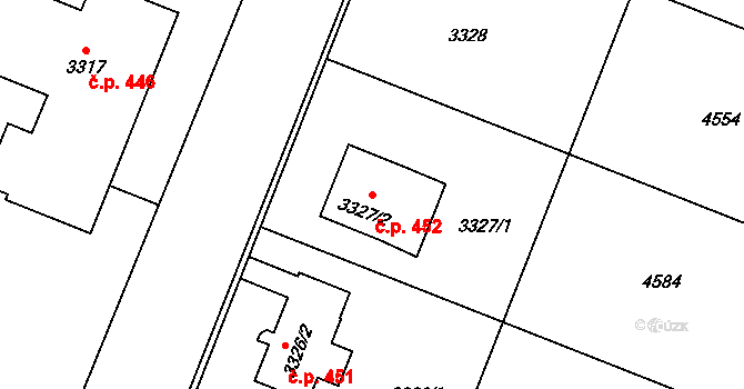 Šanov 452 na parcele st. 3327/2 v KÚ Šanov nad Jevišovkou, Katastrální mapa