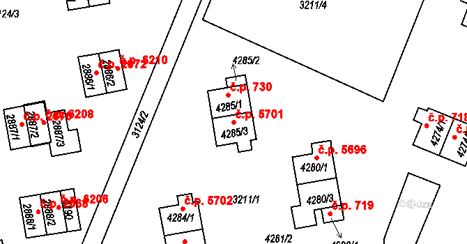 Zlín 5701 na parcele st. 4285/3 v KÚ Zlín, Katastrální mapa