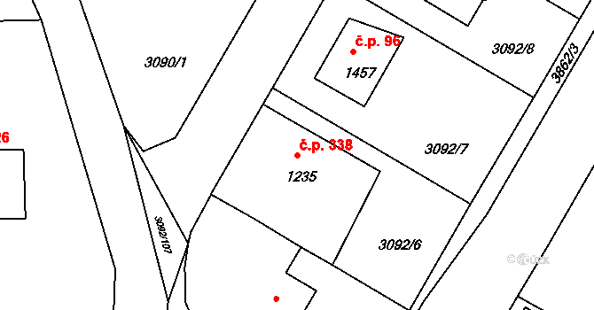 Týnec nad Sázavou 338 na parcele st. 1235 v KÚ Týnec nad Sázavou, Katastrální mapa