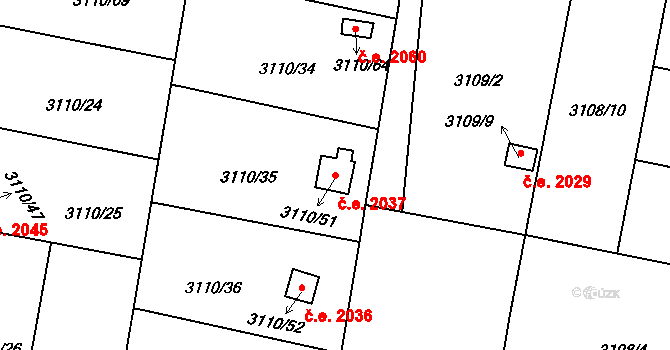 Louny 2037 na parcele st. 3110/51 v KÚ Louny, Katastrální mapa