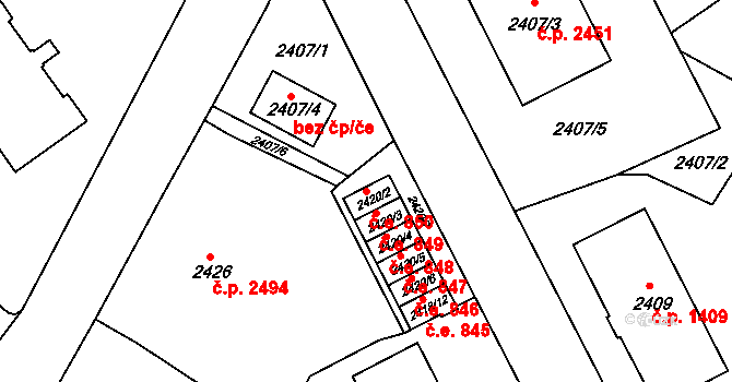 Znojmo 850 na parcele st. 2420/2 v KÚ Znojmo-město, Katastrální mapa