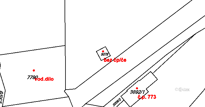 Třebíč 38362627 na parcele st. 5078 v KÚ Třebíč, Katastrální mapa
