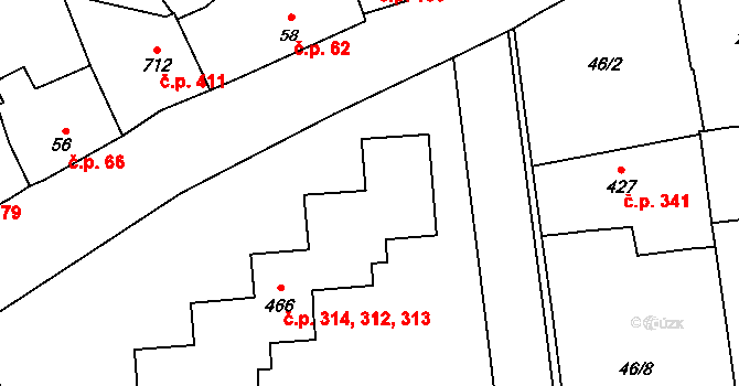 Louky 312,313,314, Zlín na parcele st. 466 v KÚ Louky nad Dřevnicí, Katastrální mapa