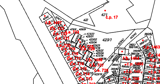 Ráj 726, Karviná na parcele st. 423/19 v KÚ Ráj, Katastrální mapa