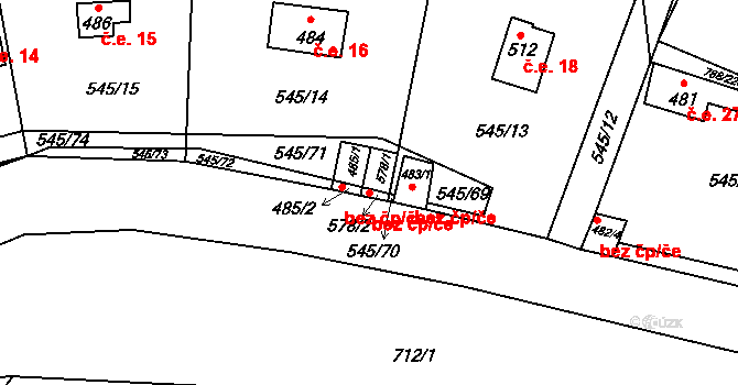 Nučice 49720627 na parcele st. 578/1 v KÚ Nučice u Rudné, Katastrální mapa