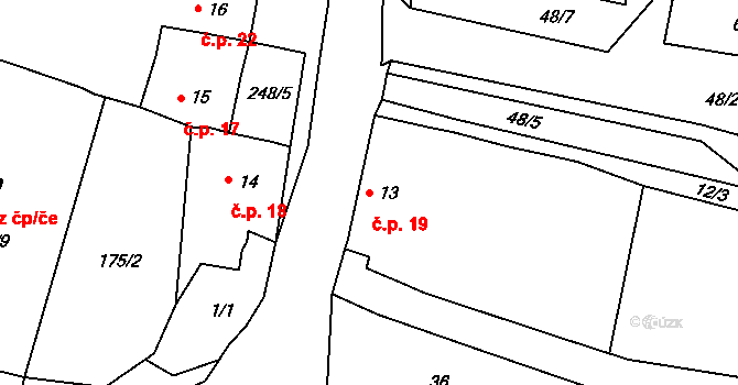 Chanov 19, Obrnice na parcele st. 13 v KÚ Chanov, Katastrální mapa