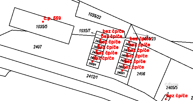 Březnice 50268627 na parcele st. 2409/3 v KÚ Březnice, Katastrální mapa