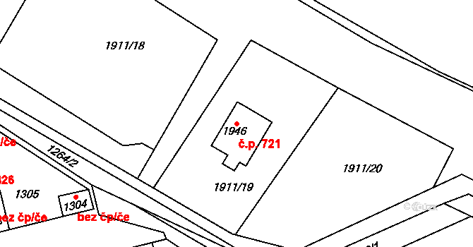 Vinařice 721 na parcele st. 1946 v KÚ Vinařice u Kladna, Katastrální mapa
