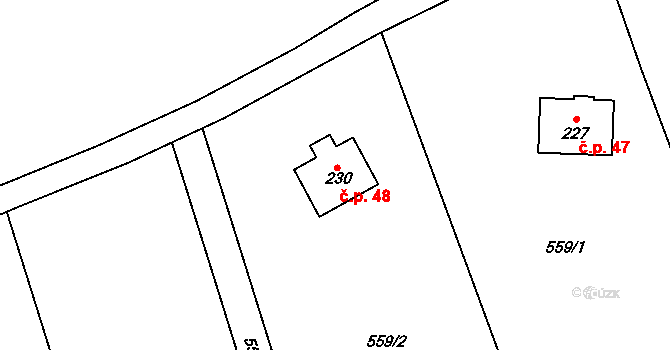 Oblanov 48, Trutnov na parcele st. 230 v KÚ Oblanov, Katastrální mapa