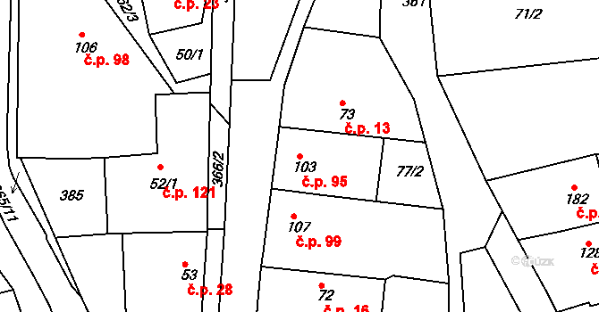 Hroubovice 95 na parcele st. 103 v KÚ Hroubovice, Katastrální mapa