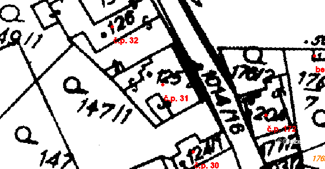 Hrochův Týnec 31 na parcele st. 125 v KÚ Hrochův Týnec, Katastrální mapa