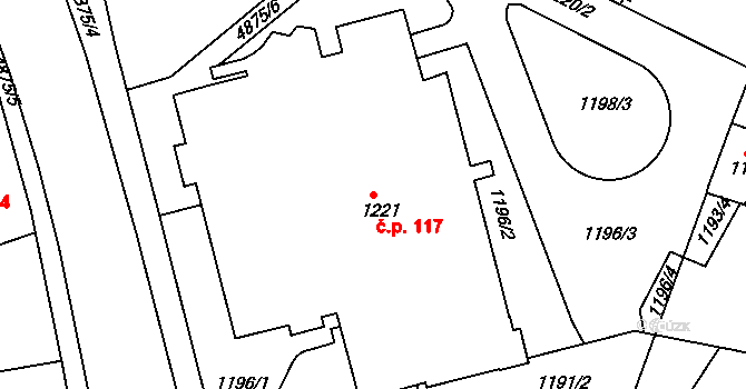 Litomyšlské Předměstí 117, Vysoké Mýto na parcele st. 1221 v KÚ Vysoké Mýto, Katastrální mapa