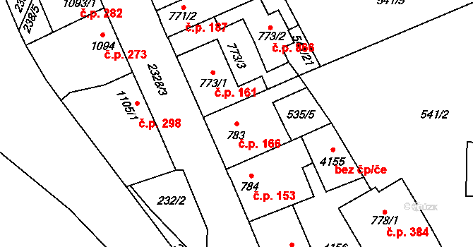 Beroun-Závodí 166, Beroun na parcele st. 783 v KÚ Beroun, Katastrální mapa