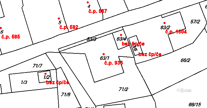 Rudná 935 na parcele st. 63/1 v KÚ Hořelice, Katastrální mapa