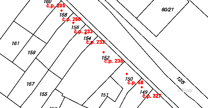 Veselí nad Lužnicí I 235, Veselí nad Lužnicí na parcele st. 152 v KÚ Veselí nad Lužnicí, Katastrální mapa