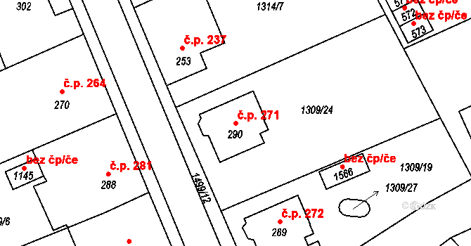 Holýšov 271 na parcele st. 290 v KÚ Holýšov, Katastrální mapa