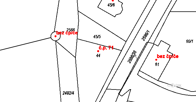 Plzeňské Předměstí 71, Horšovský Týn na parcele st. 44 v KÚ Horšovský Týn, Katastrální mapa