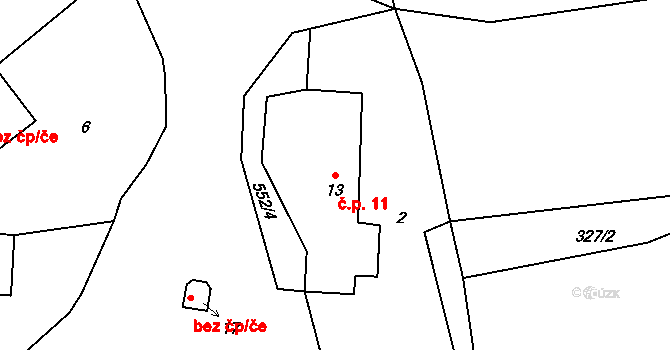 Chlumská 11, Ježovy na parcele st. 13 v KÚ Chlumská, Katastrální mapa
