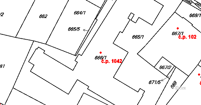 Holice 1042 na parcele st. 666/1 v KÚ Holice v Čechách, Katastrální mapa