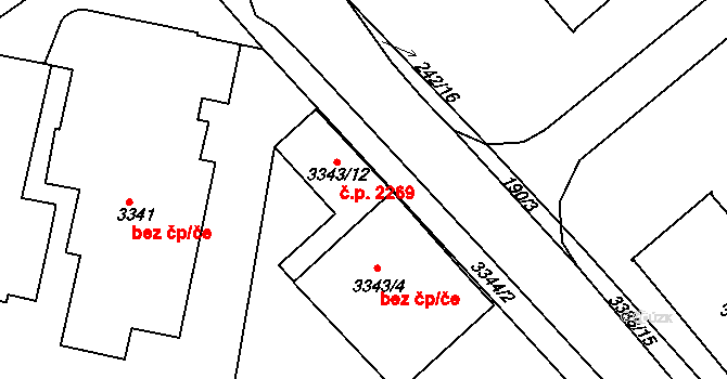 Sokolov 2269 na parcele st. 3343/12 v KÚ Sokolov, Katastrální mapa