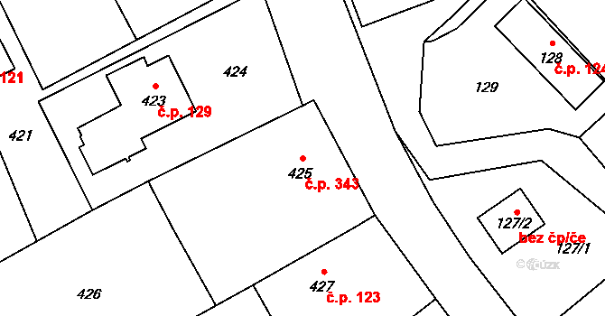 Butovice 343, Studénka na parcele st. 425 v KÚ Butovice, Katastrální mapa