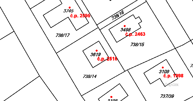 Brandýs nad Labem 2516, Brandýs nad Labem-Stará Boleslav na parcele st. 3619 v KÚ Brandýs nad Labem, Katastrální mapa