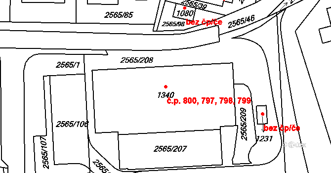 Vranovice 797,798,799,800 na parcele st. 1340 v KÚ Vranovice nad Svratkou, Katastrální mapa