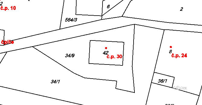 Doubravice u Volyně 30, Čestice na parcele st. 42 v KÚ Doubravice u Volyně, Katastrální mapa