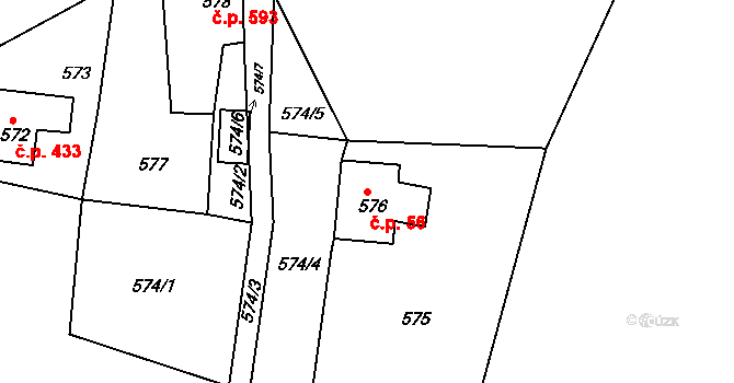 Vejprty 56 na parcele st. 576 v KÚ Vejprty, Katastrální mapa