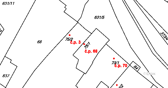 Hnojnice 68, Libčeves na parcele st. 75/1 v KÚ Hnojnice, Katastrální mapa
