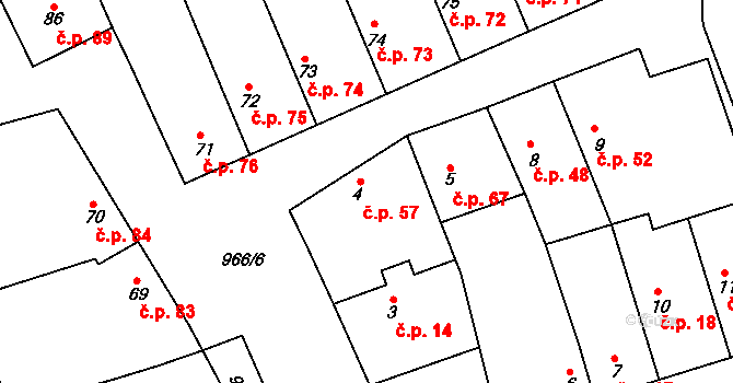 Hřivčice 57, Peruc na parcele st. 4 v KÚ Hřivčice, Katastrální mapa