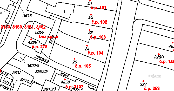 Havlíčkův Brod 104 na parcele st. 24 v KÚ Havlíčkův Brod, Katastrální mapa