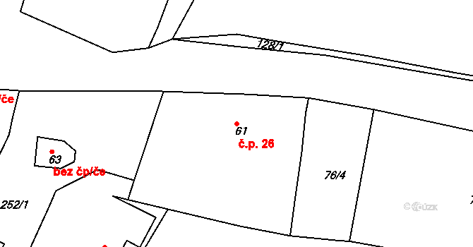 Ježkovice 26, Voděrady na parcele st. 61 v KÚ Ježkovice, Katastrální mapa