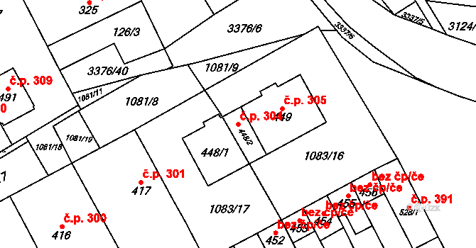 Uherčice 304 na parcele st. 448/1 v KÚ Uherčice u Hustopečí, Katastrální mapa