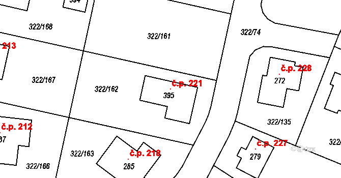 Bubovice 221 na parcele st. 395 v KÚ Bubovice, Katastrální mapa